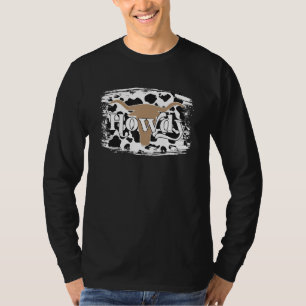 Howdy Western Cowhide Leopard Bull Skull Texas Cow T Shirt