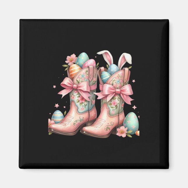 Howdy Western Påskhare Coquette CowboyBoots E Magnet (Framsidan)