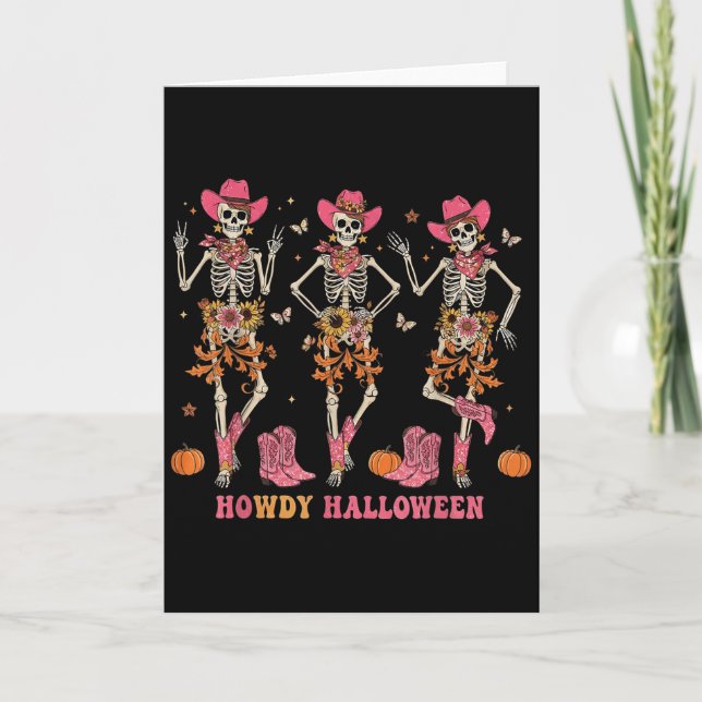 Howdy Western Skeleton Cowgirls Dancing Halloween  Kort (Framsida)