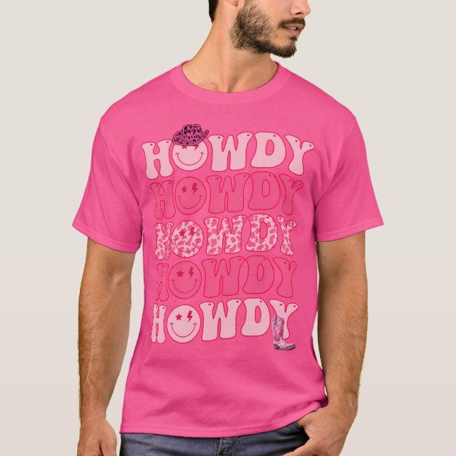 Howdy Westernare Girl Land Rodeo Rosa Cowgirl Groo T Shirt (Framsida)