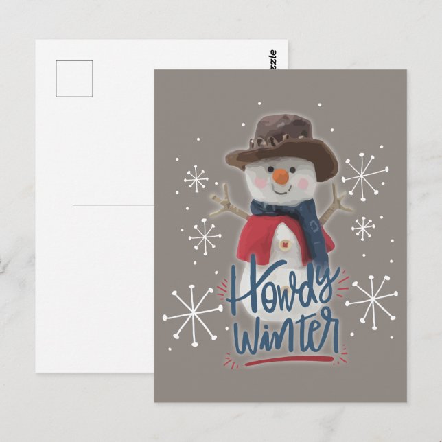 Howdy Winter Cowboy Snögubbe Vykort (Fram/baksida)