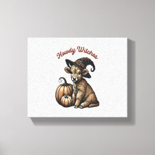 Howdy Witches Halloween Highland Cow Canvastryck