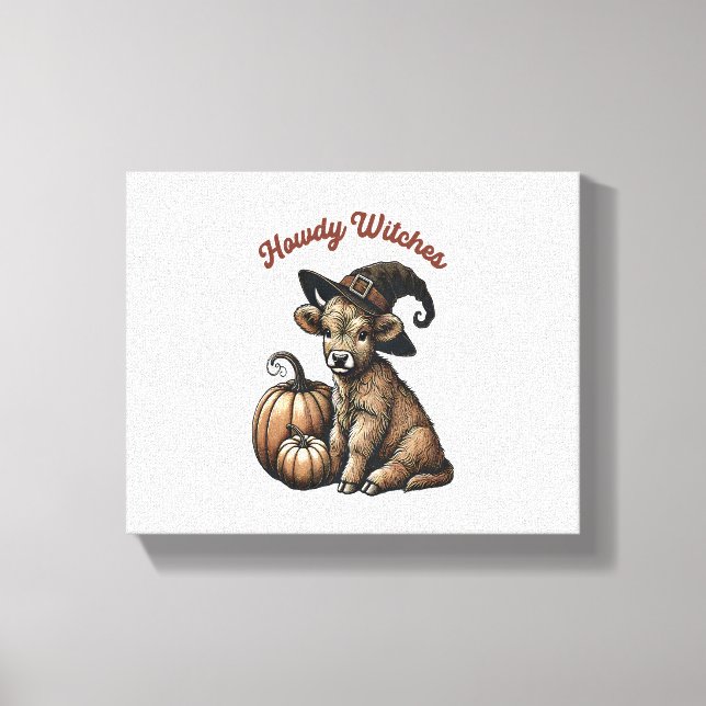 Howdy Witches Halloween Highland Cow Canvastryck (Framsida)