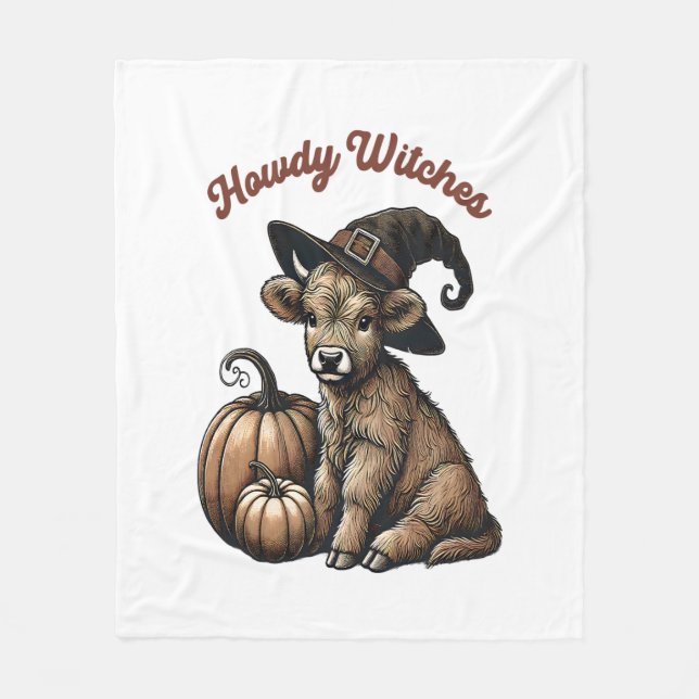 Howdy Witches Halloween Highland Cow Fleecefilt (Framsidan)