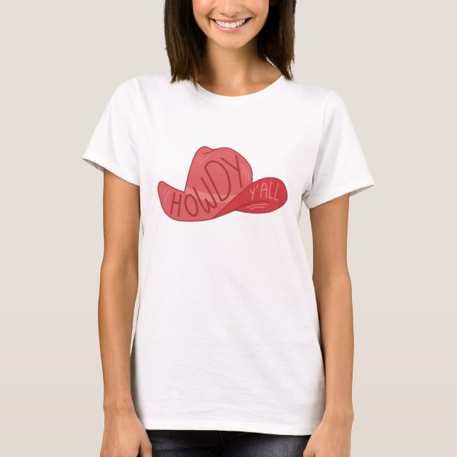 Howdy Y'all Cowboy/Cowgirl Hat Rosa Artwork T Shirt (Framsida)