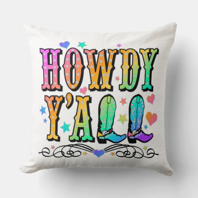 Howdy Y'all Cowgirl Girls Pillow Kudde (Framsida)