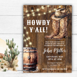 Howdy Y'All Western Birthday Cowboy Boots and Hat Inbjudningar