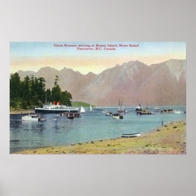 Howe Ljud View of Union Steamer at Bowen Island Poster (Framsidan)
