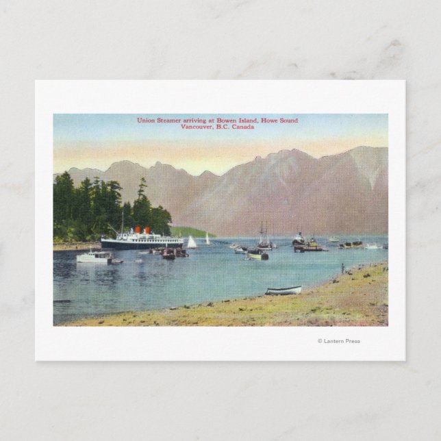 Howe Ljud View of Union Steamer at Bowen Island Vykort (Framsida)