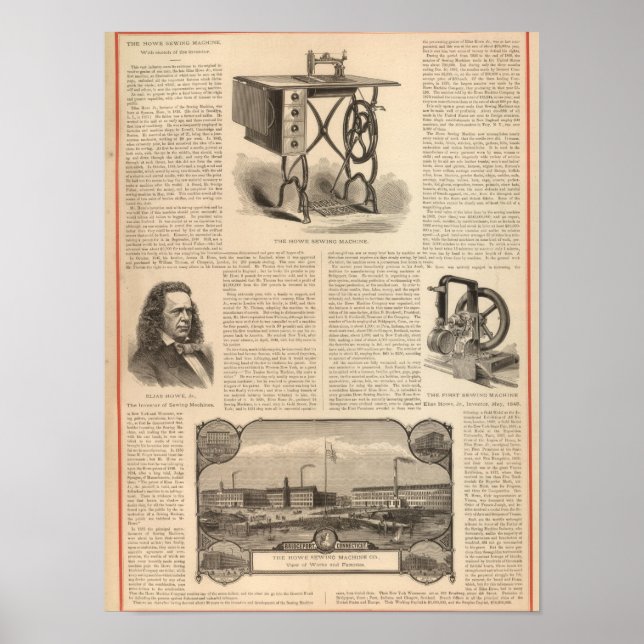 Howe Sewing Maching with Sketch of the Inventor Poster (Framsidan)