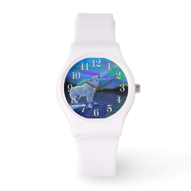 Howitt Arktis Varg och Måne Wildlife Art Armbandsur (Framsida)