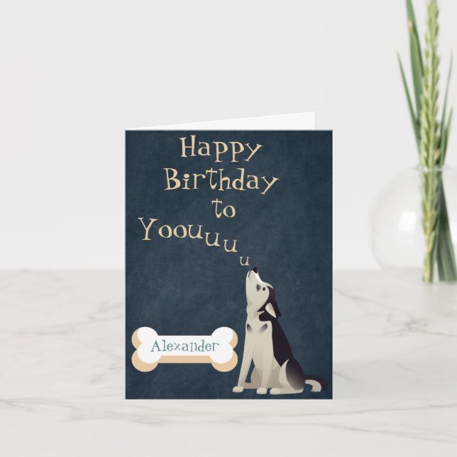 Howitt Husky Puppy Birthday Card redigerbart Kort (Framsida)