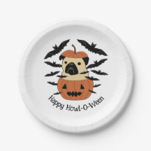 Howl-O-Ween Pug i Jack-O-Lantern med Fladdermus