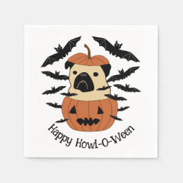 Howl-O-Ween Pug i Jack-O-Lantern med Fladdermus Pappersservett