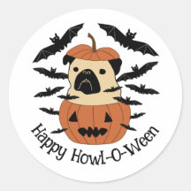 Howl-O-Ween Pug i Jack-O-Lantern med Fladdermus
