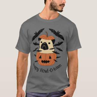 Howl-O-Ween Pug i Jack-O-Lantern med Fladdermus T Shirt