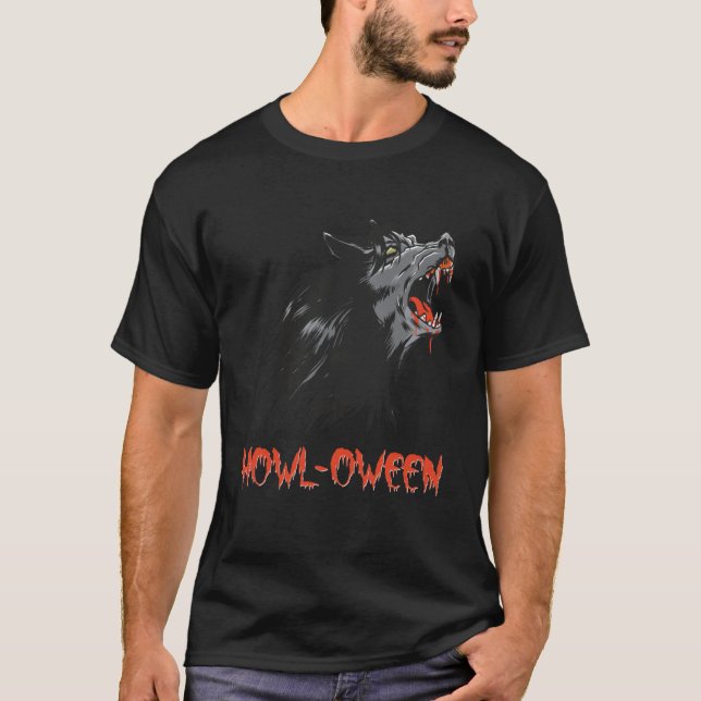 Howl oween C mellan Werevarulv Varg Måne Werevarul T Shirt (Framsida)