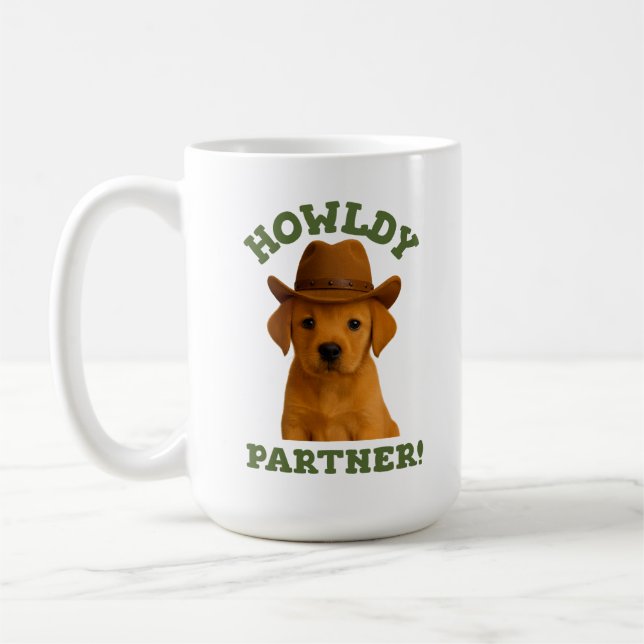 Howldy Partner Cute Cowboy Puppy Kaffemugg (Vänster)