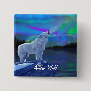 Howling Arktis Varg & Aurora Wildlife Art Badge Knapp