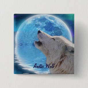 Howling Arktis Varg & Måne Wildlife Badge Knapp
