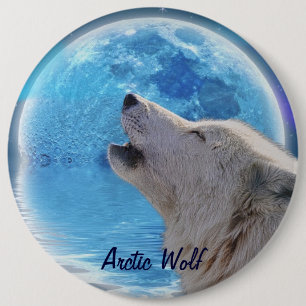 Howling Arktis Varg & Måne Wildlife Button Knapp