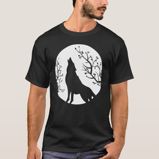 Howling At The Moon Wolves Goth Gothic Wolf 1 T Shirt (Framsida)