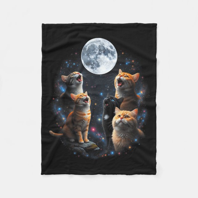 Howling Cats Full Moon Starry Sky Galaxy Cosmic An Fleecefilt (Framsidan)