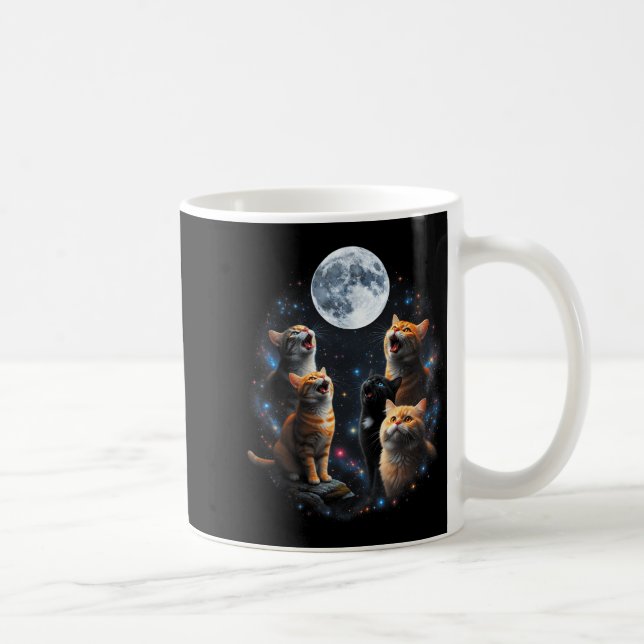 Howling Cats Full Moon Starry Sky Galaxy Cosmic An Kaffemugg (Höger)