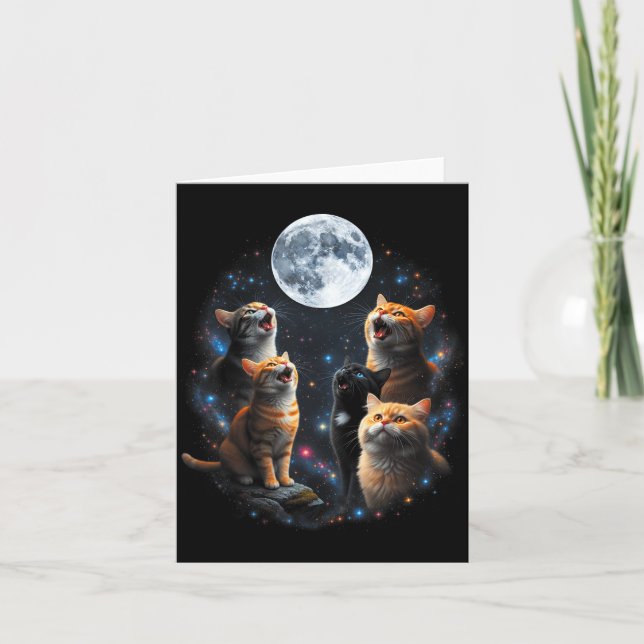 Howling Cats Full Moon Starry Sky Galaxy Cosmic An Kort (Framsida)