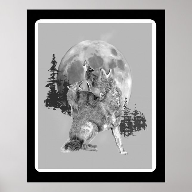 Howling Coyotes Animal Watercolor Wildlife Art Poster (Framsidan)