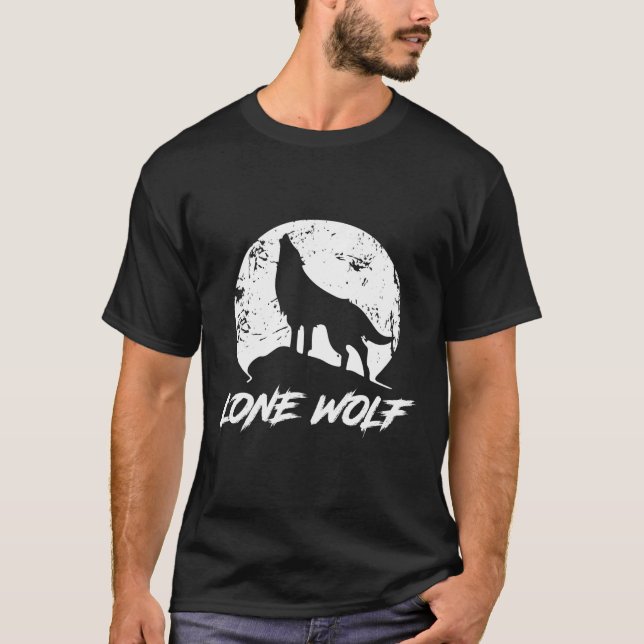 Howling ensam Varg på Måne T-Shirt för manar och W (Framsida)