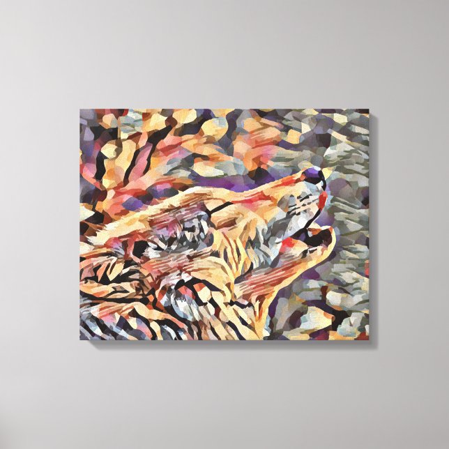 Howling Grått Varg Abstrakt Animal Wildlife Art Canvastryck (Framsida)
