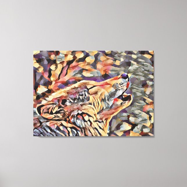 Howling Grått Varg Abstrakt Animal Wildlife Art Canvastryck (Framsida)
