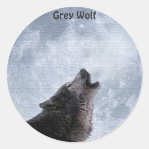 Howling GRÅTT VARG & MÅNE Stickers Runt Klistermärke