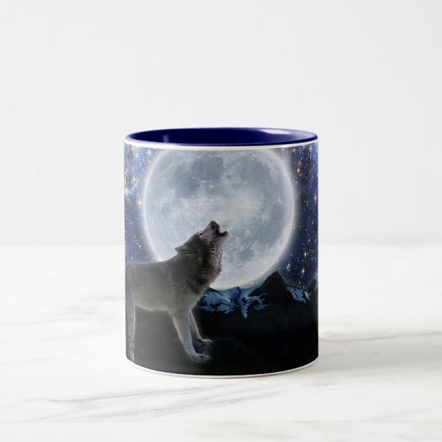 Howling Grått Varg & Stars Wildlife Drinking Mugg (Center)