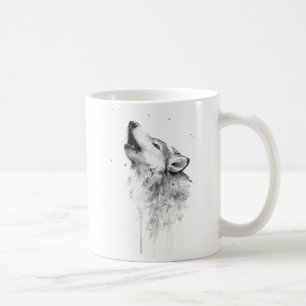 Howling Grått-Varg vid vattenfärgsfärgning Stil Mu Kaffemugg