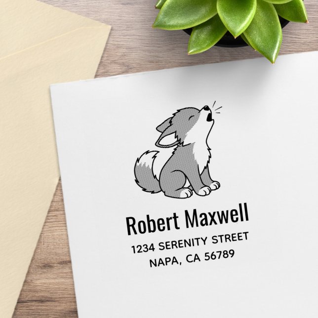 Howling Gray Wolf Pup Address Stämpel (Skapare uppladdad)