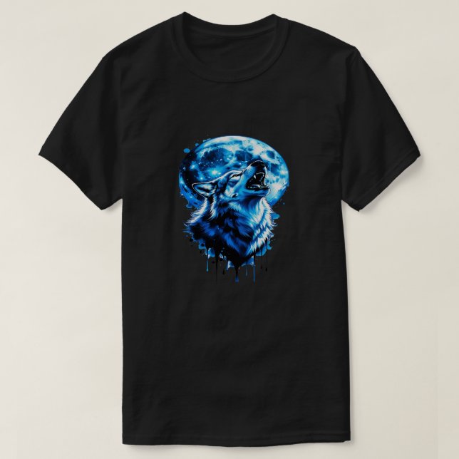 Howling Moon Wolf Tattoo Tee — Blue Ink Dream, Mys (Design framsida)