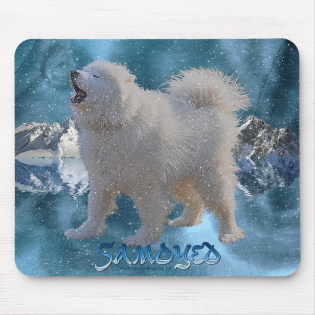 Howling Samoyed Hund i Falling Snö Pet Mousemat Musmatta (Framsidan)