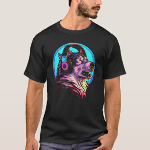 Howling Varg 80s varulv med hörlurarna Retro Mu T Shirt