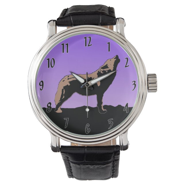 Howling Varg at Sunset - Original Wildlife Art Armbandsur (Framsida)