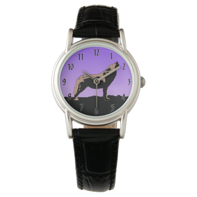 Howling Varg at Sunset - Original Wildlife Art Armbandsur (Framsida)