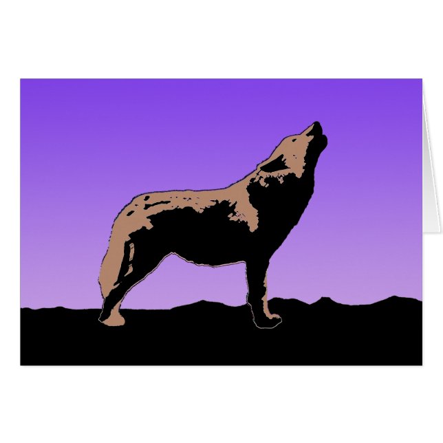 Howling Varg at Sunset - Original Wildlife Art Hälsningskort (Framsidan Horizontal)