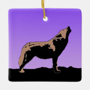 Howling Varg at Sunset - Original Wildlife Art Julgransprydnad Keramik