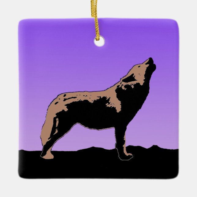 Howling Varg at Sunset - Original Wildlife Art Julgransprydnad Keramik (Framsida)