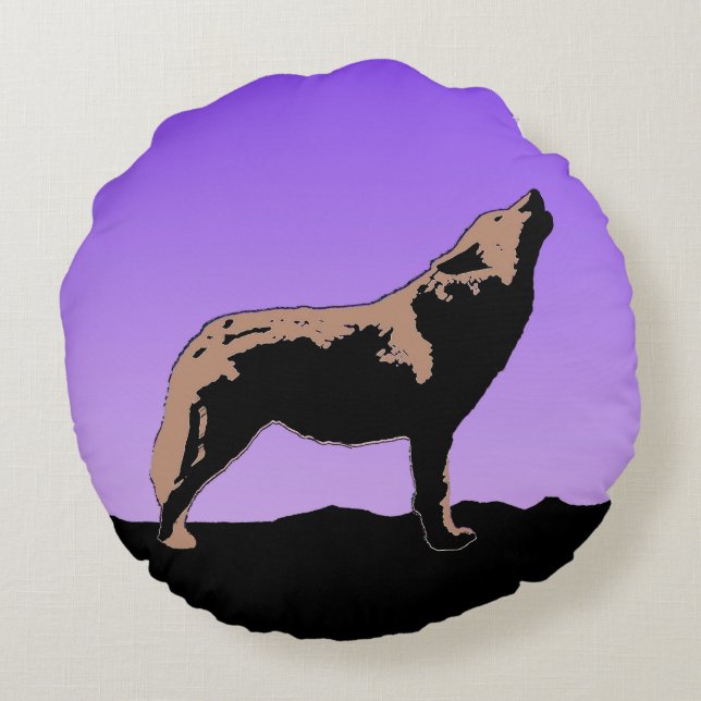 Howling Varg at Sunset - Original Wildlife Art Rund Kudde (Baksidan)