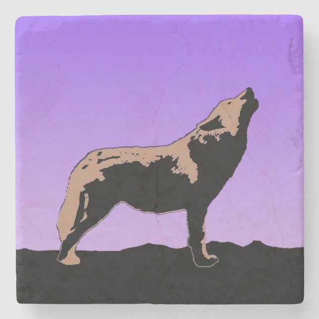 Howling Varg at Sunset - Original Wildlife Art Stenunderlägg (Framsidan)