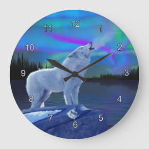 Howling Varg & Aurora Wildlife Art Clock Stor Klocka