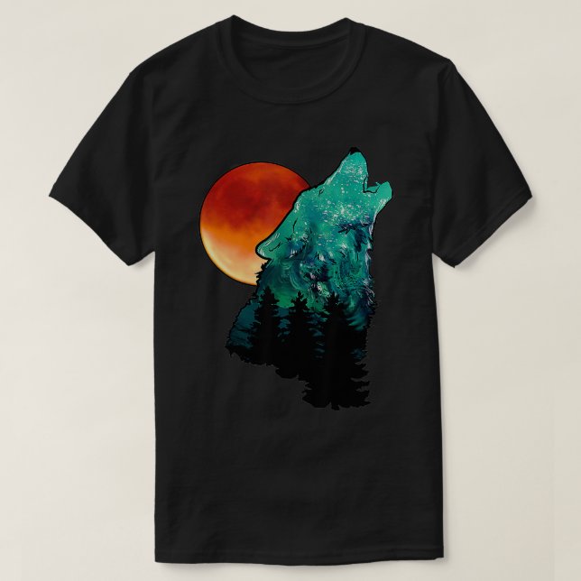 Howling Varg För manar Varg Howling vid Måne T Shirt (Design framsida)