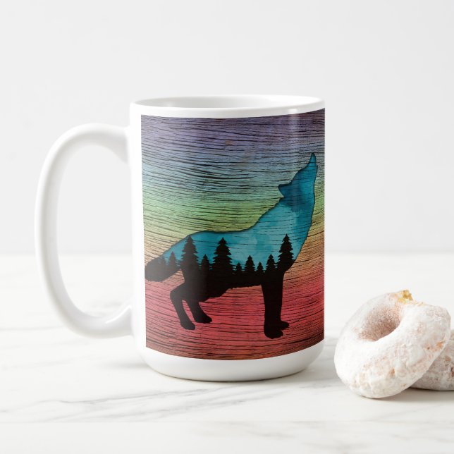 Howling Varg Forest Träd Kaffemugg (Med munk)